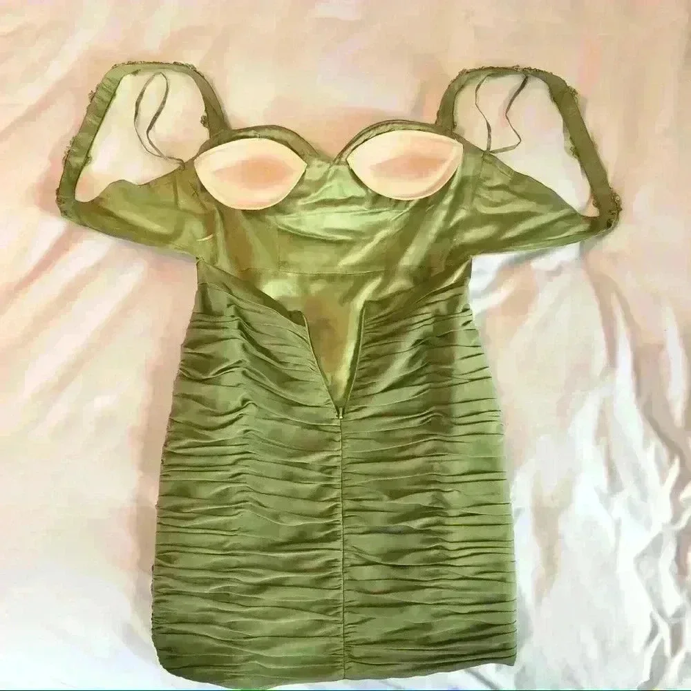 Green Ruched Mini Dress - Picture 5 of 8